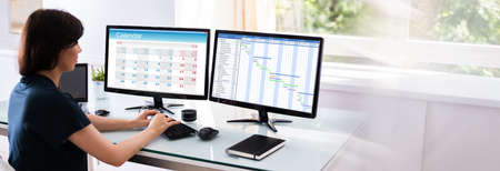 Gantt Chart Planner On Computer Screen. Scheduling And Agenda
