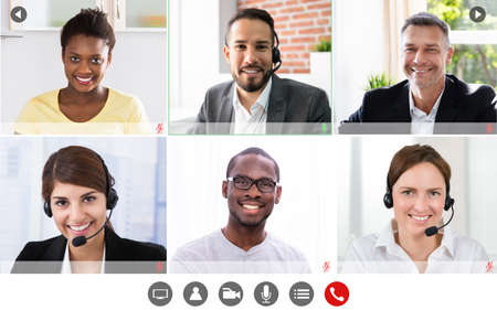 Online Video Conference Meeting Group Call Screenの写真素材