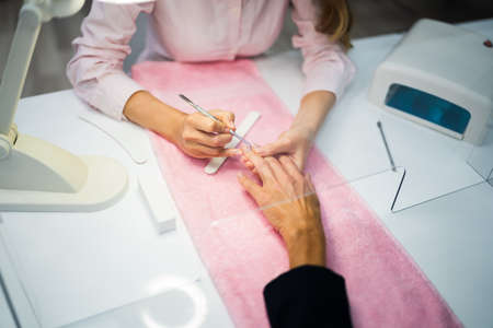 Nails Cleaning Care And Manicure Service With Social Distancingの写真素材
