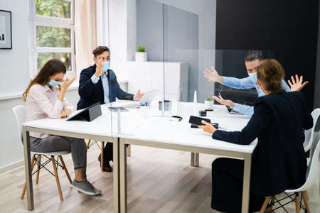 Office Employee Pressure And Boss Conflict At Work Wearing Face Mask