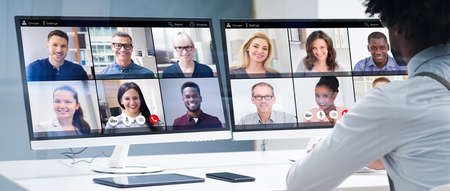 Video Conference Business Call. African Conferencing On Computer