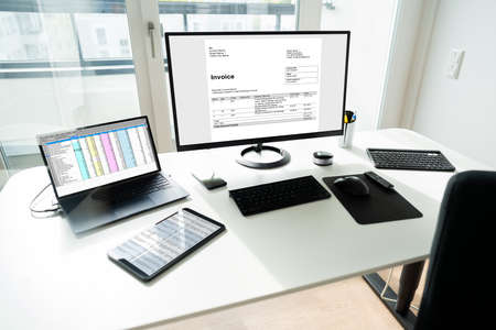 Electronic Invoice In Chartered Accountant Software Laptop Computerの写真素材