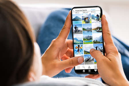 Social Media Profile And Feed On Cellphone Or Smartphoneの写真素材