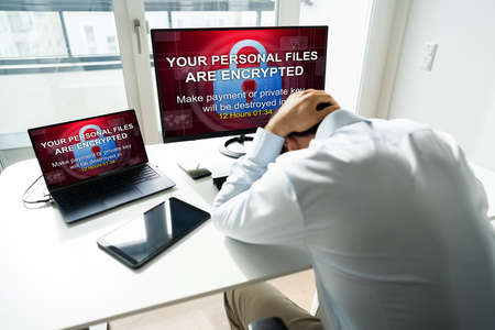Ransomware Malware Attack. Business Computer Hacked. Files Encryptedの写真素材