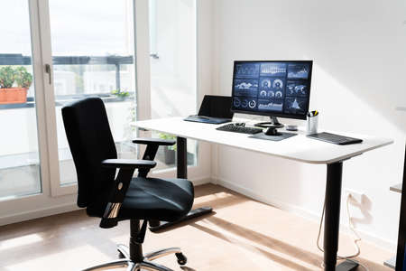 Home Office Room Furniture And Business Computer Monitorの写真素材