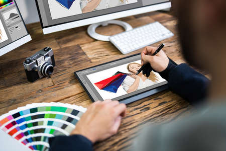 Graphic Artist Designer Drawing Sketch On Tabletの写真素材