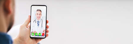 Doctor Video Conference Call On Phone. Smartphone Videochatting