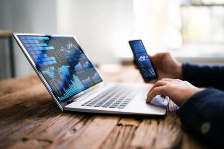 KPI Business Analytics Data Dashboard. Analyst Using Computerの写真素材