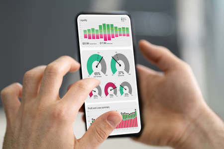 Predictive Business KPI Data Technology Dashboard On Smartphoneの写真素材