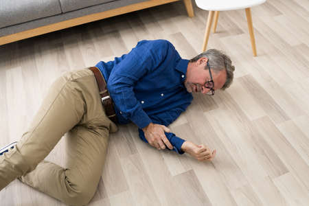 Old Senior Fallen Man. Elderly Slip And Fall