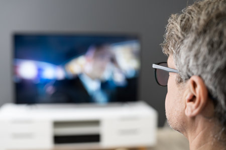 Man Watching TV Movie Or Television In Glasses