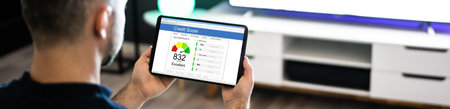 Online Credit Score Check Using Tablet Computerの写真素材
