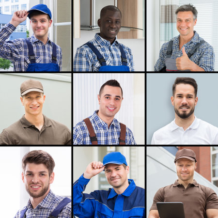 Diverse Workman Engineer Worker Collage Portrait Setの写真素材