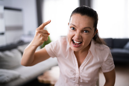 Workplace Quarrel. Angry Looking Woman In Video Conferenceの写真素材