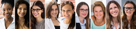 Multicultural Women Faces Photo Collage. Portrait And Avatar Headshots