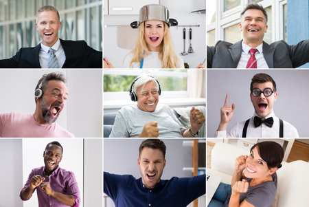 Various Diverse Funny People Portrait Collage Setの写真素材