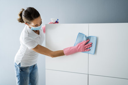 Professional Janitor Office Cleaning Service In Face Maskの写真素材