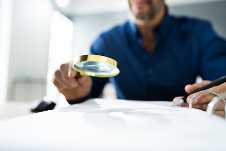 Fraud Detective Using Magnifying Glass Or Loupeの写真素材
