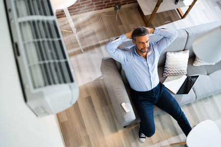 Air Conditioner On Wall In Living Room At Homeの写真素材