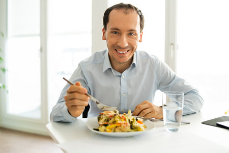 Virtual Office Lunch Break Using Online Video Conferenceの写真素材