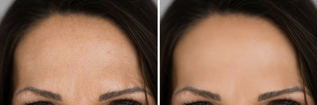 Anti Rejuvenation Forehead Wrinkles Lift Before And Afterの写真素材