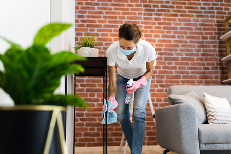 Living Room House Cleaning Service In Face Maskの写真素材