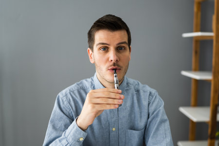 Smoking Electronic Cigarette. Quit Smoking Addiction Or Habitの写真素材