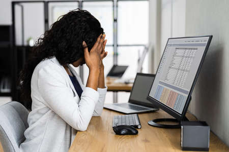 Upset Or Tired African Business Woman. Stressed And Bored