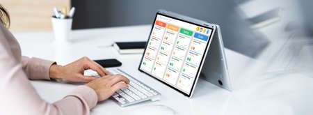 Kanban Project Schedule Management Software App On Laptop