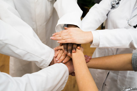 Diverse Medical Healthcare Staff Team Hands Stack