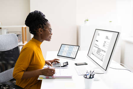 African Professional Chartered Accountant Woman Doing Taxの写真素材