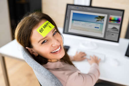 Happy Employee Person At Work During Break
