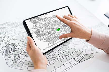 Cadastre Cartographic Building Map On Tablet Computer