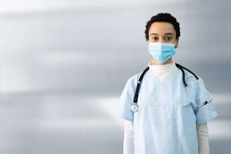 African American Medical Doctor Or Nurse In Face Maskの写真素材