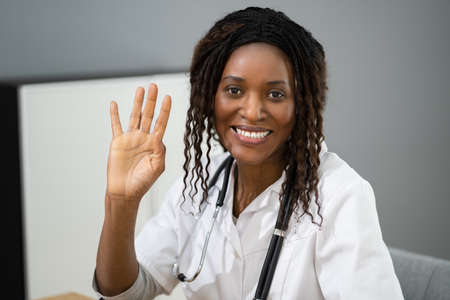 African American Doctor With Stethoscope At Healthcare Labの写真素材
