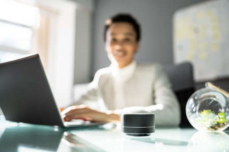 Smart Speaker Voice Assistant In Office. Business Automation
