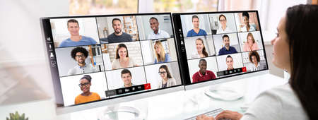 Virtual Video Conference Business Meeting On Computer