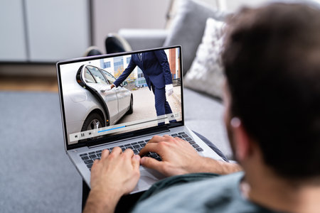 Watching Video Online On Laptop. TV Movieの写真素材