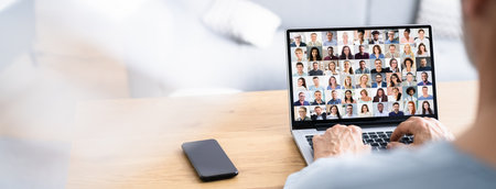 Online Video Conference Webinar. Man Working From Home