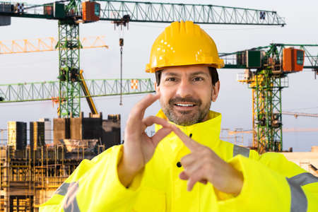 Sign Language For Deaf People. Construction Engineerの写真素材