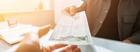 Payroll Compensation Cheque. Bank Paycheck. Social Securityの写真素材