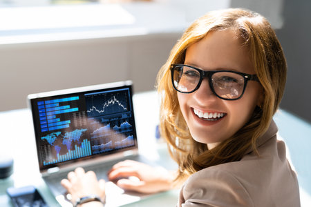 Analyst Woman with A Business Data Analytics Dashboardの写真素材