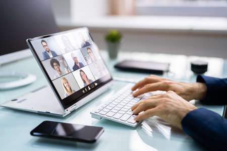 Virtual Conference Interview Meeting In Office Roomの写真素材