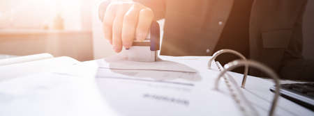 Approve Rubber Stamp In Office. Notary Manの写真素材