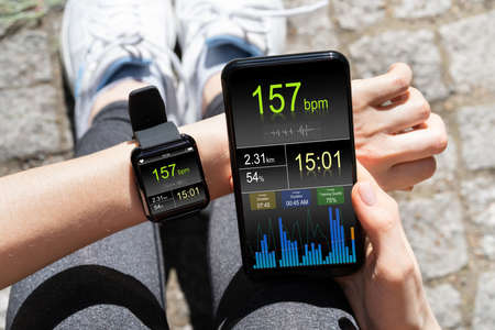 Smart Watch Health Gadget For Running. Runner Appの写真素材
