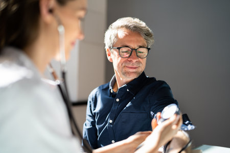Doctor Measuring Blood Pressure Of Male Patientの写真素材