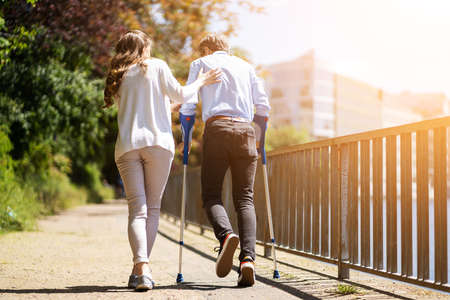 Injured Elderly Man With Broken Leg After Accidentの写真素材