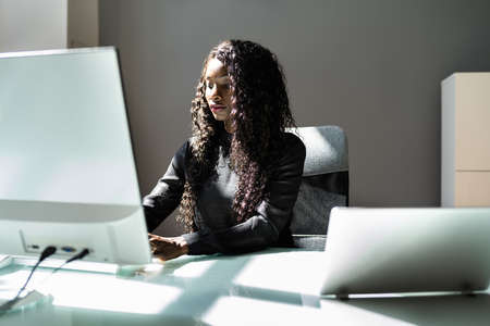 Professional Woman Employee Using Computer For Workの写真素材