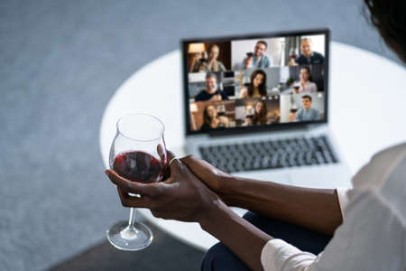Virtual Wine Tasting Dinner Event Online Using Laptop