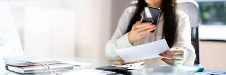 Remote Cheque Deposit Using Mobile Phone. Check Captureの写真素材